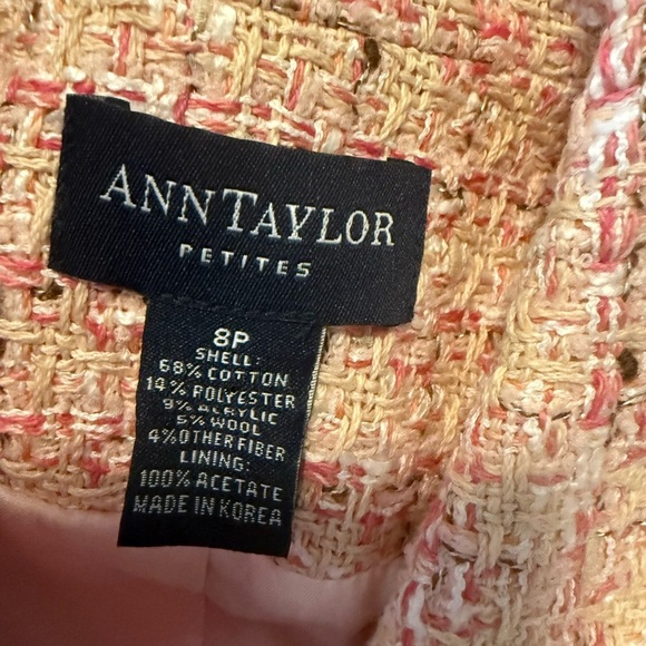 Ann Taylor Petites Pink and Cream Blazer Tailored Tweed - Picture 7 of 7